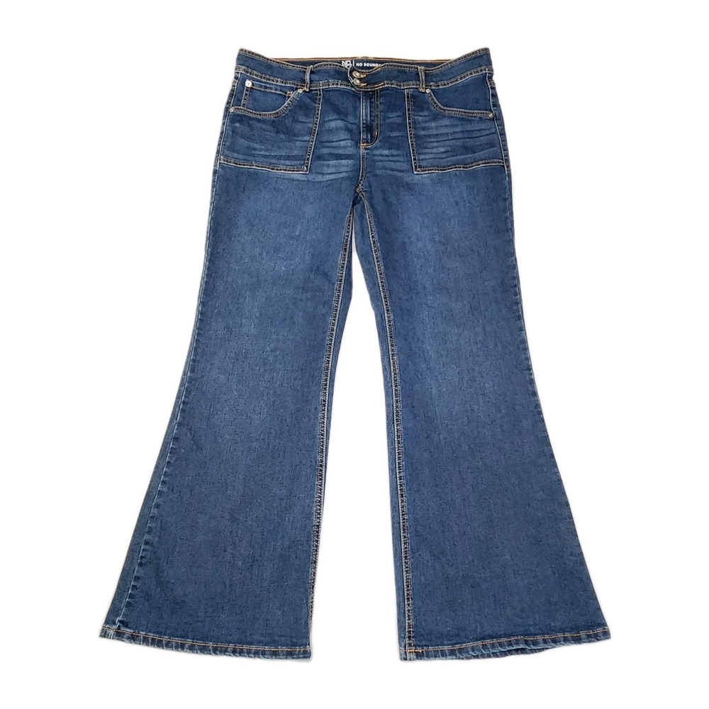 NOBO Womens Flare Jeans Size 21 Juniors Plus Blue Stretch Mid Rise Wide Leg